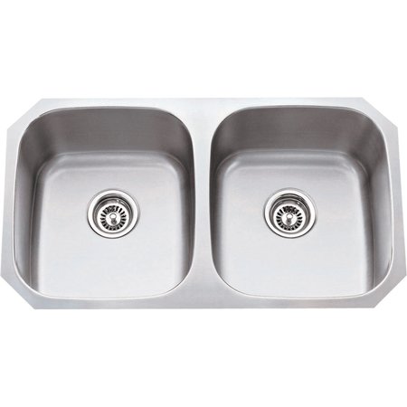 HARDWARE RESOURCES 32-1/4" Lx18-1/2" Wx9" D Undermount 18 Gauge Stainless Steel 50/50 Double Bowl Sink 802-18